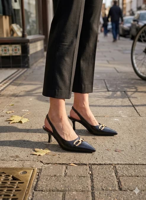 Midnight Buckle Slingback Heels | 2.5 Inches